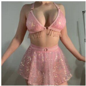 Pink sequin beaded outfit rave outfit festival outfit